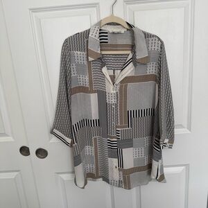 Neutral colored Button Down Shirt with Geometric Pattern